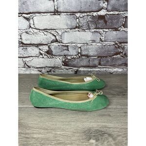 London Sole Green Leather Animal Print FRANCE Ballet Flats Women Sz 39EU/8.5M US
